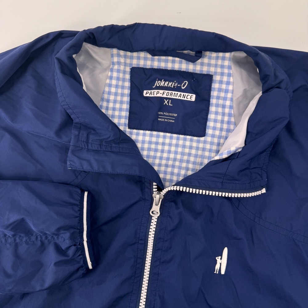 Johnnie-O Prep-Formance Jacket Mens XL Navy Blue Gingham Lined Windbreaker Zip